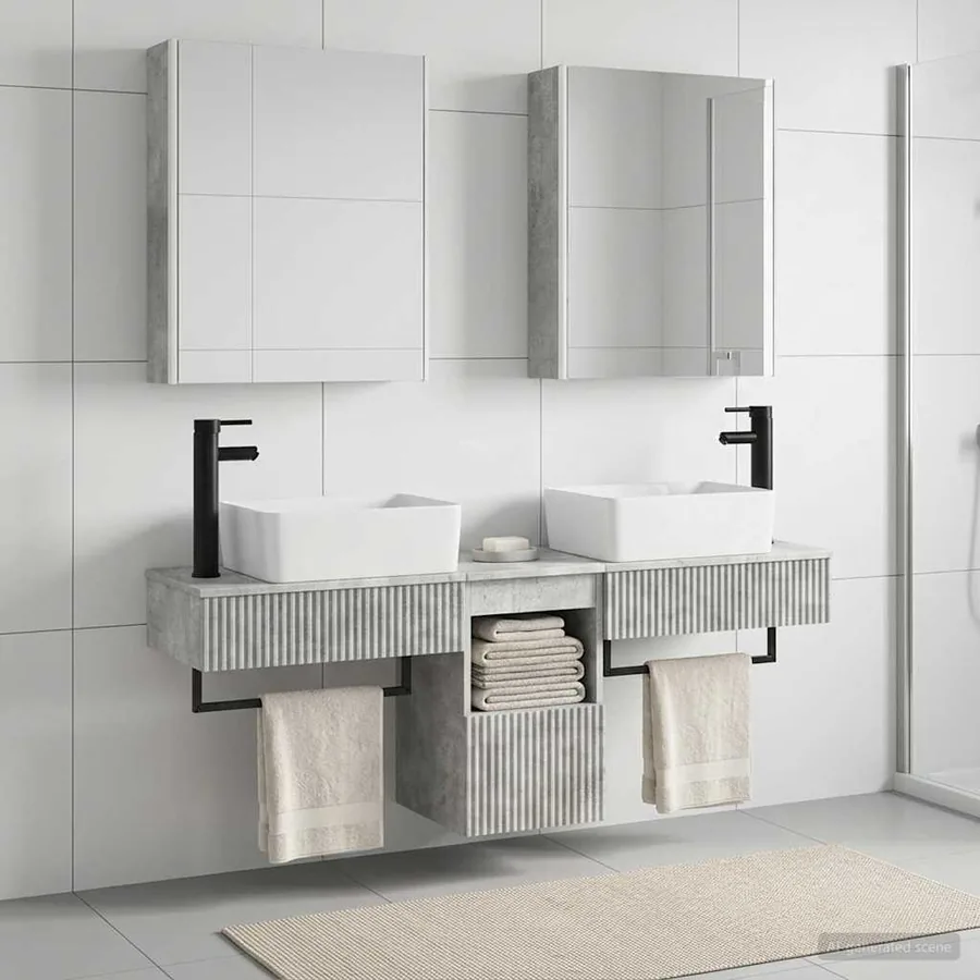 Ensemble d'armoire de salle de bain 5 pcs Gris béton