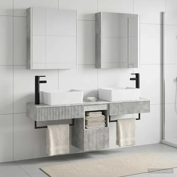 Ensemble d'armoire de salle de bain 5 pcs Gris béton