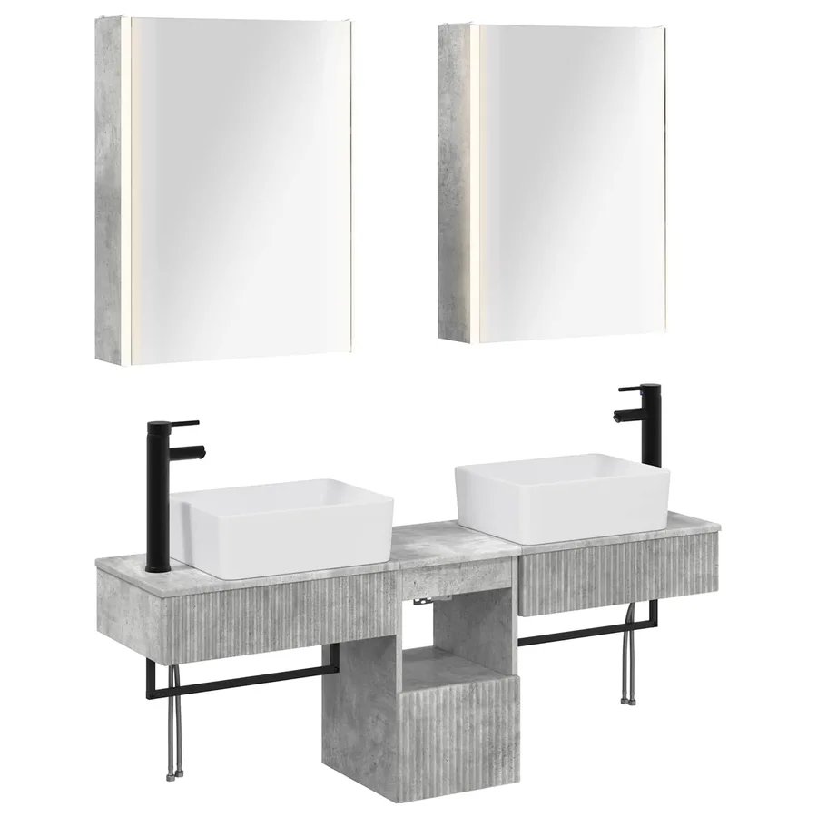 Ensemble d'armoire de salle de bain 5 pcs Gris béton - 2