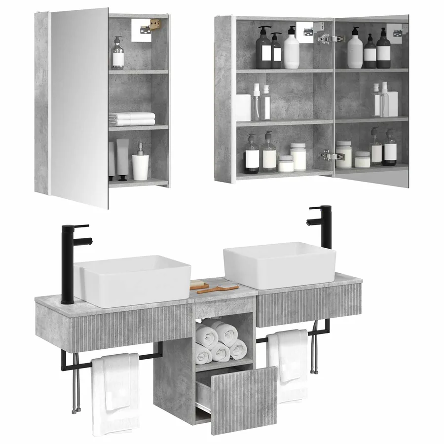 Ensemble d'armoire de salle de bain 5 pcs Gris béton - 3
