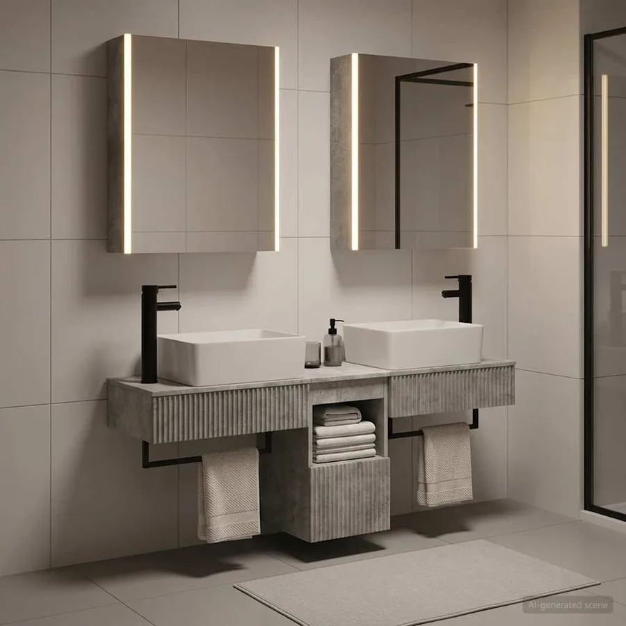 Ensemble d'armoire de salle de bain 5 pcs Gris béton - 4