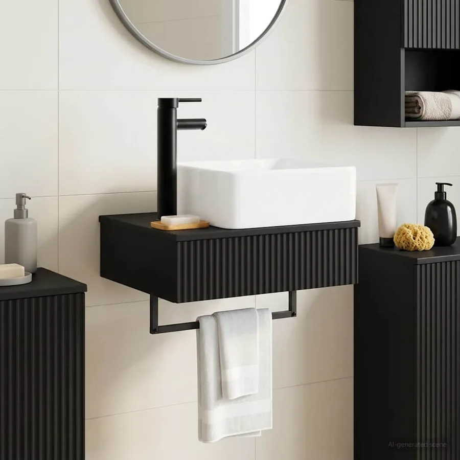 Basin de lavage mural Noir 53 x 35 x 39 cm Bois d'ingénierie