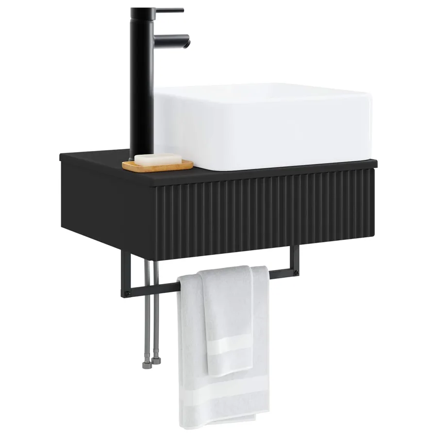 Basin de lavage mural Noir 53 x 35 x 39 cm Bois d'ingénierie - 3