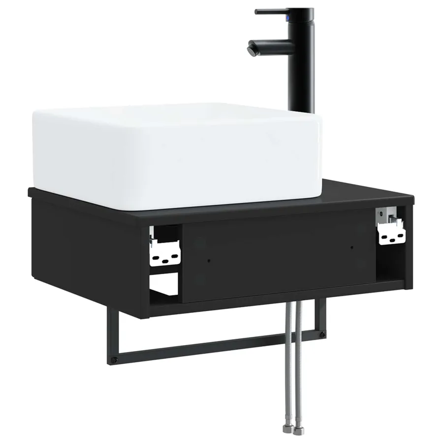 Basin de lavage mural Noir 53 x 35 x 39 cm Bois d'ingénierie - 5