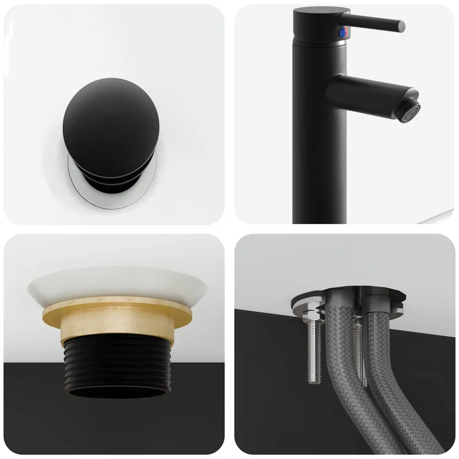 Basin de lavage mural Noir 53 x 35 x 39 cm Bois d'ingénierie - 7