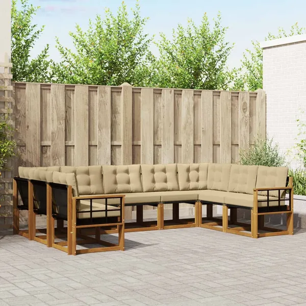 Ensemble de canapés d'extérieur 9 pcs Naturel et Beige