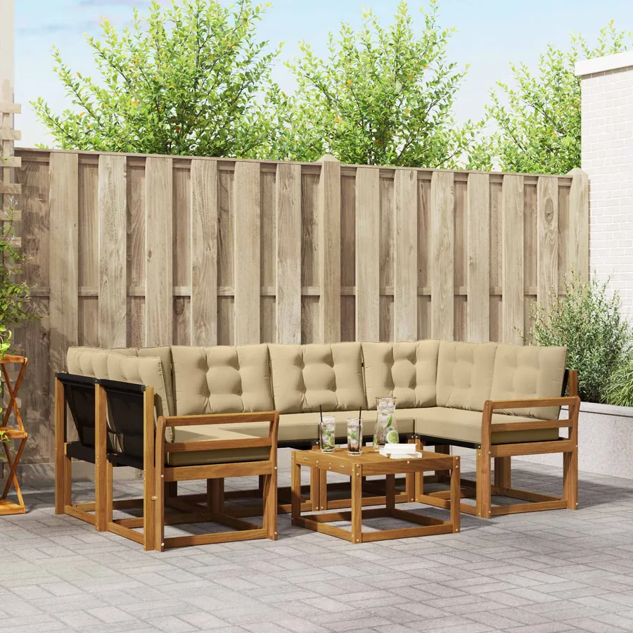 Ensemble de canapés d'extérieur 7 pcs Naturel et Beige