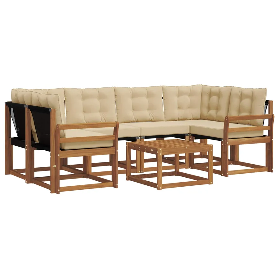 Ensemble de canapés d'extérieur 7 pcs Naturel et Beige - 2