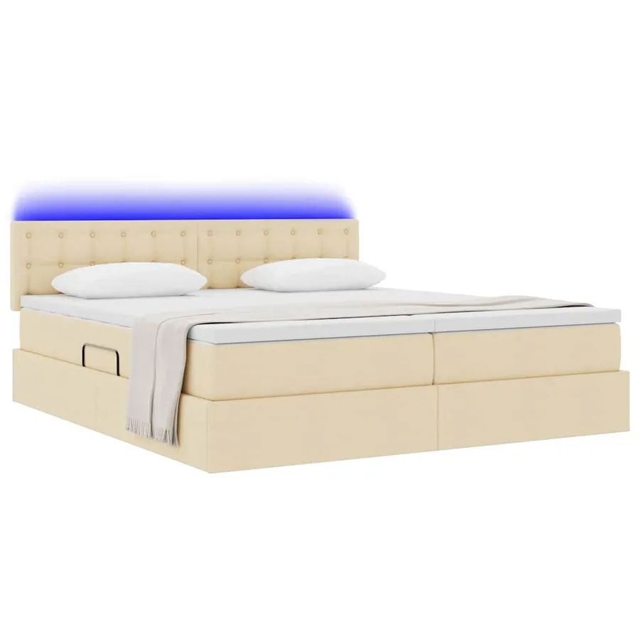 Lit de rangement LED avec matelas Crème 180 x 200 cm Tissu - 3