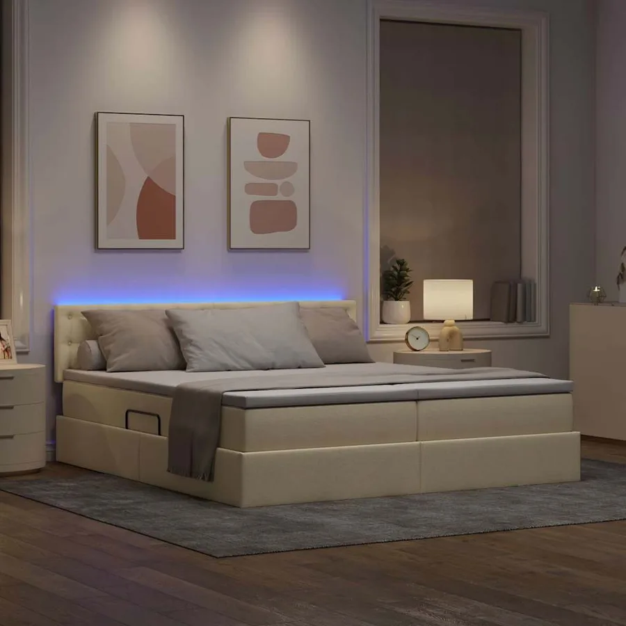 Lit de rangement LED avec matelas Crème 180 x 200 cm Tissu - 5