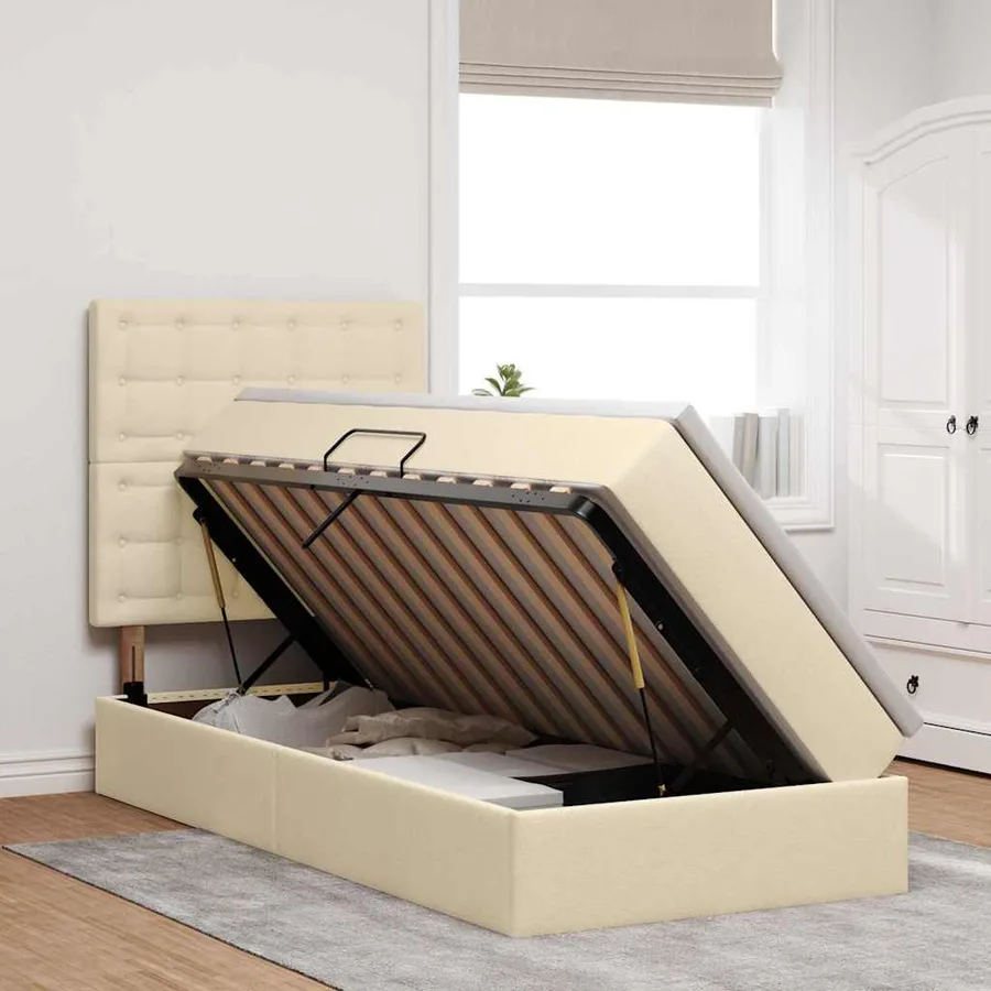 Lit de rangement LED avec matelas Crème 90 x 200 cm Tissu - 4