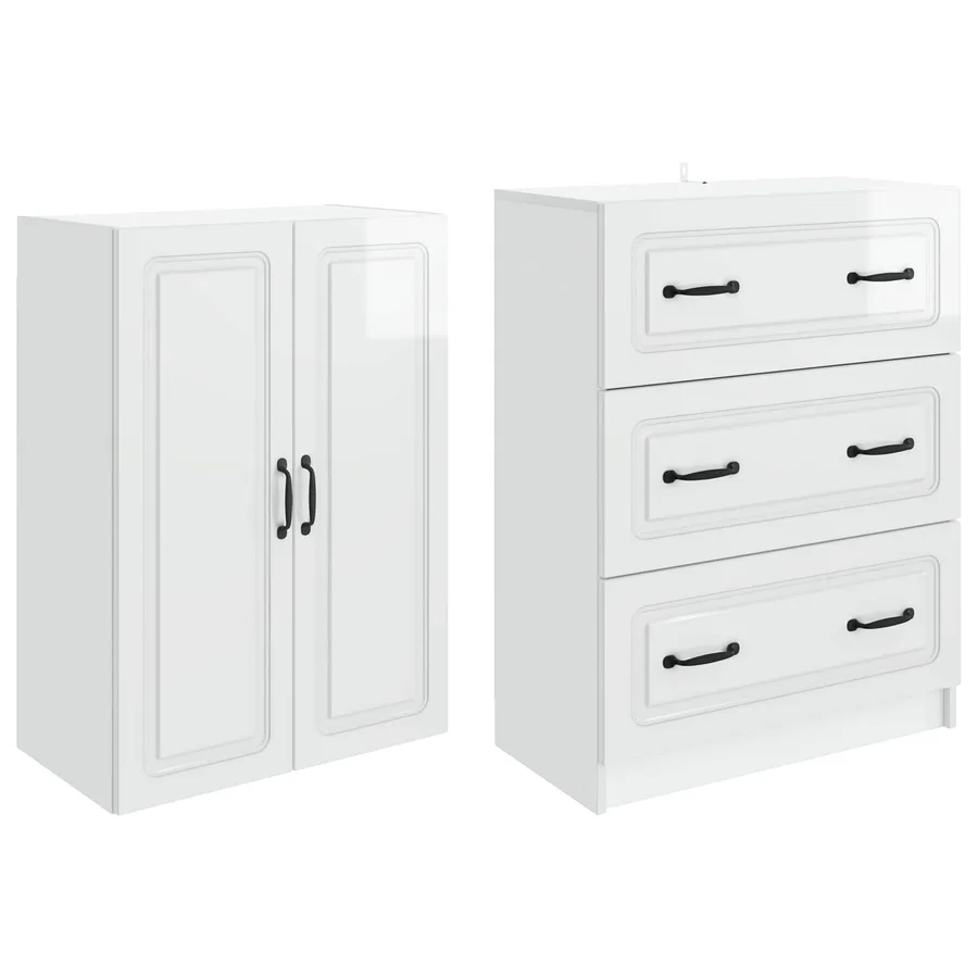 Ensemble de Meubles 2 pcs Blanc brillant 66 x 34,5 x 87 cm - 4