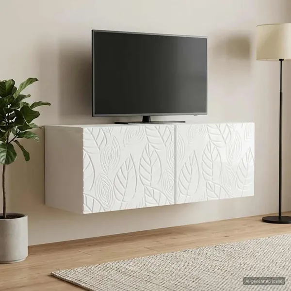 Meuble TV mural 98 x 31 cm Blanc brillant Bois d'ingénierie