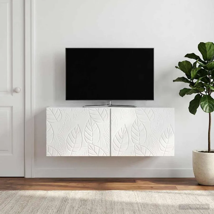 Meuble TV mural 98 x 31 cm Blanc brillant Bois d'ingénierie - 3