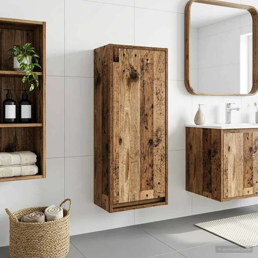 Meuble de lavabo mural Bois ancien 35 x 20 x 81 cm