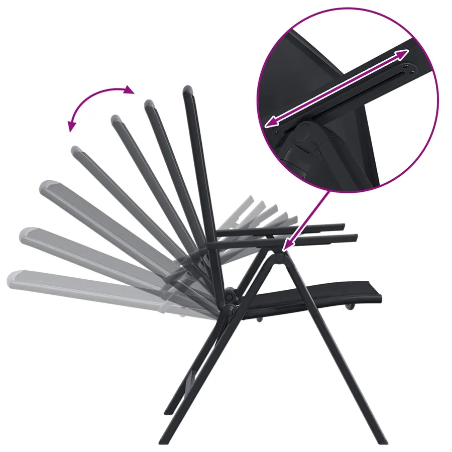 Chaises de jardin inclinables 2 pcs Noir 58 x 71 x 112 cm - 9