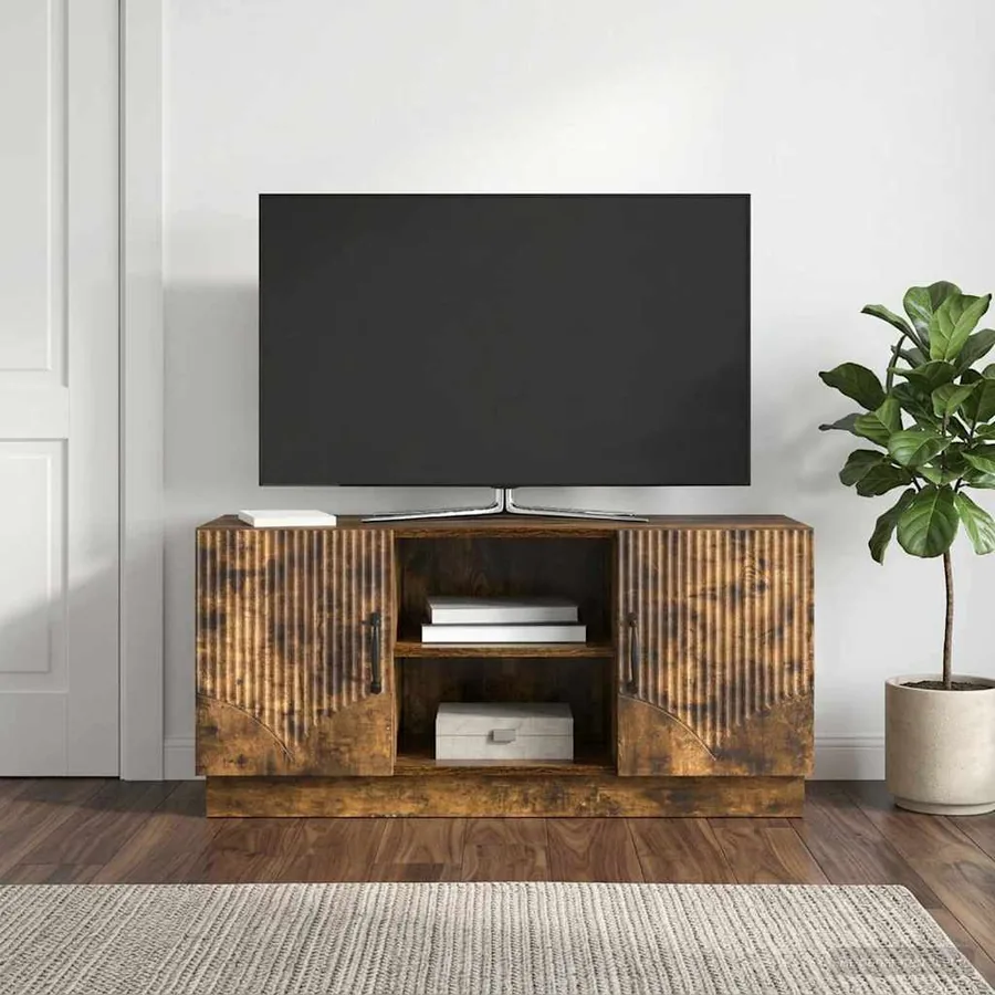Meuble TV Chêne fumé 102 x 34,5 x 47 cm Bois d'ingénierie
