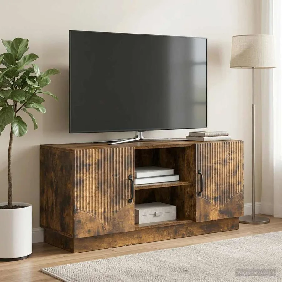 Meuble TV Chêne fumé 102 x 34,5 x 47 cm Bois d'ingénierie - 4