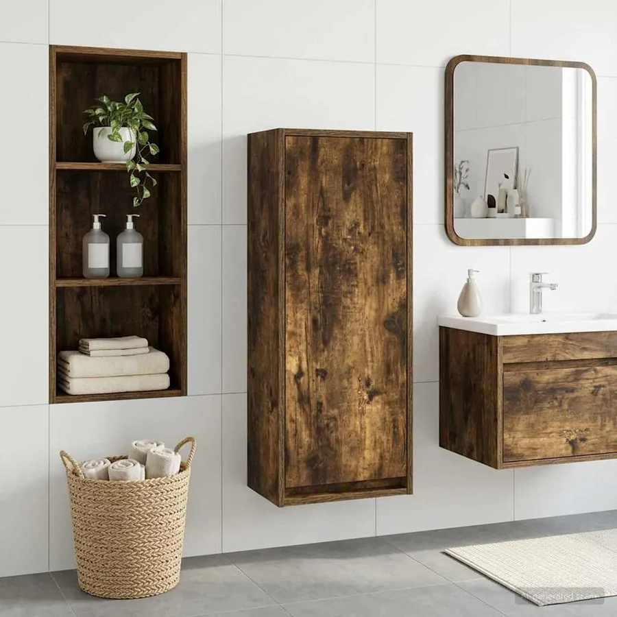 Meuble de lavabo mural Chêne fumé 35 x 20 x 81 cm