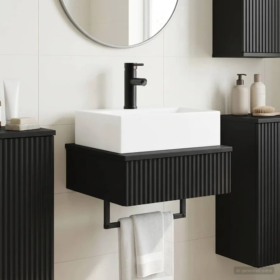 Basin de lavage mural Noir 40 x 41 x 39 cm Bois d'ingénierie
