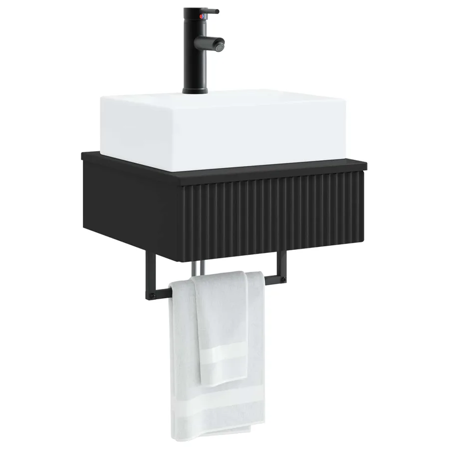 Basin de lavage mural Noir 40 x 41 x 39 cm Bois d'ingénierie - 3