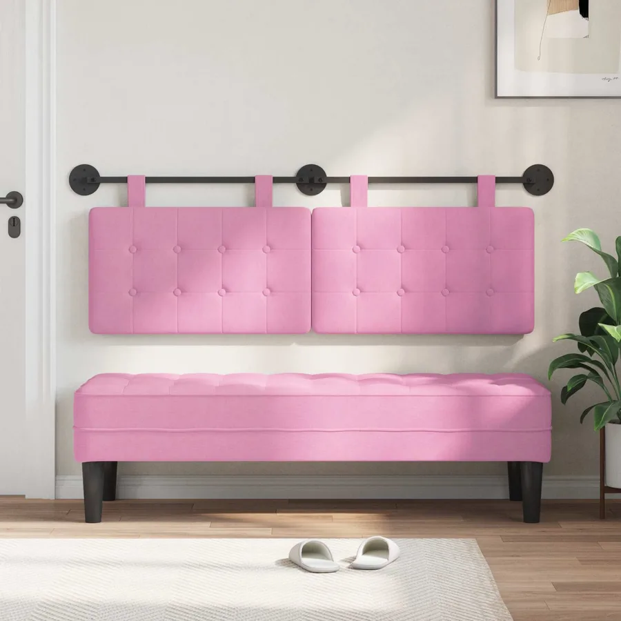 Tête de lit suspendue Rose Tissu - 3