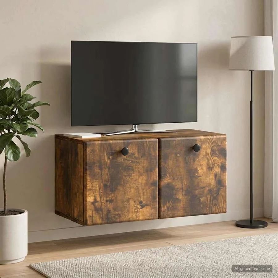 Meuble TV mural 59,5 x 31 x 30 cm Chêne fumé Bois d'ingénierie