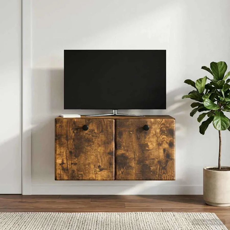 Meuble TV mural 59,5 x 31 x 30 cm Chêne fumé Bois d'ingénierie - 4