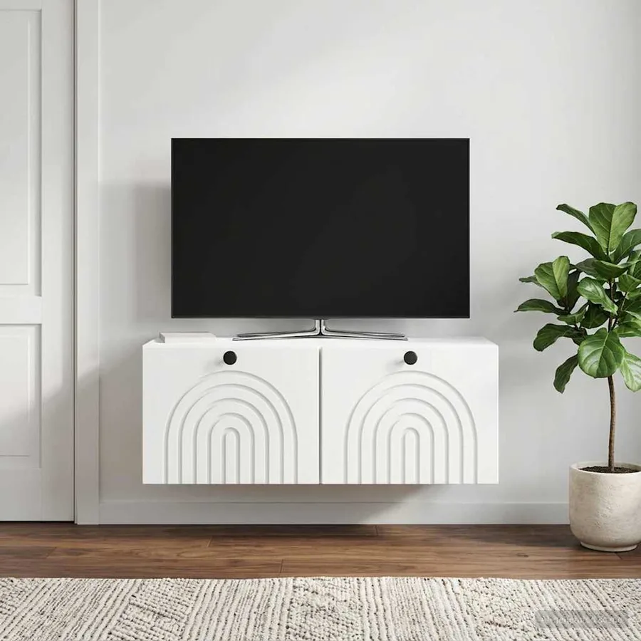 Meuble TV mural Blanc 78,5 x 31 x 30 cm Bois d'ingénierie - 4