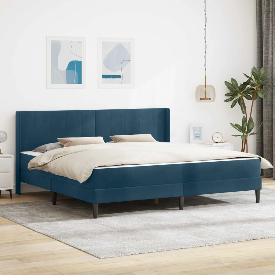 Cadre de lit avec matelas Bleu 180 x 200 cm Velours