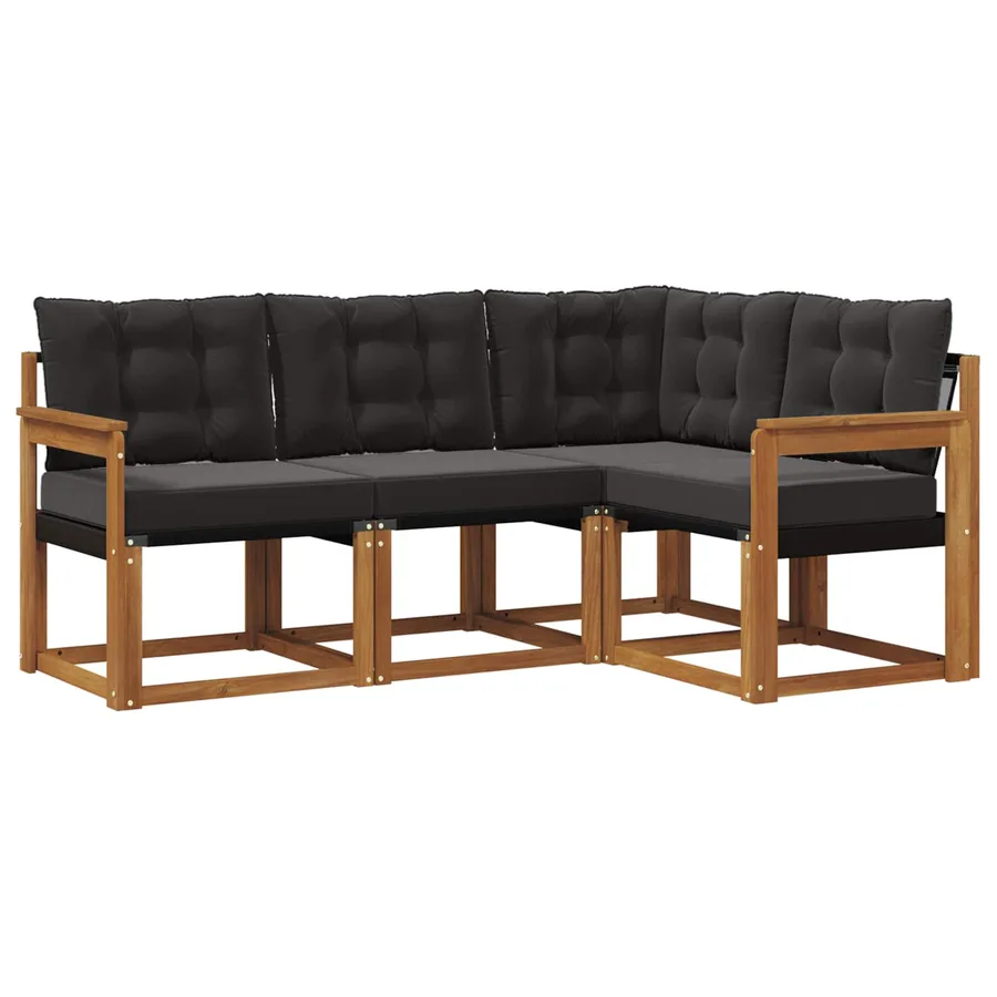 Ensemble de canapés d'extérieur 4 pcs Naturel et Noir - 2