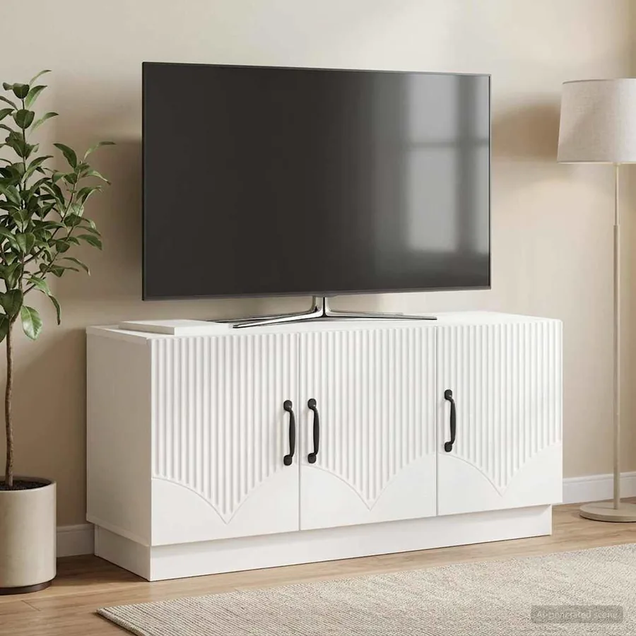 Meuble TV Blanc brillant 99 x 34,5 x 47 cm Bois d'ingénierie