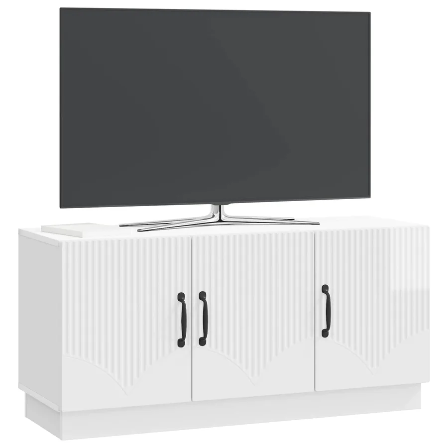 Meuble TV Blanc brillant 99 x 34,5 x 47 cm Bois d'ingénierie - 3