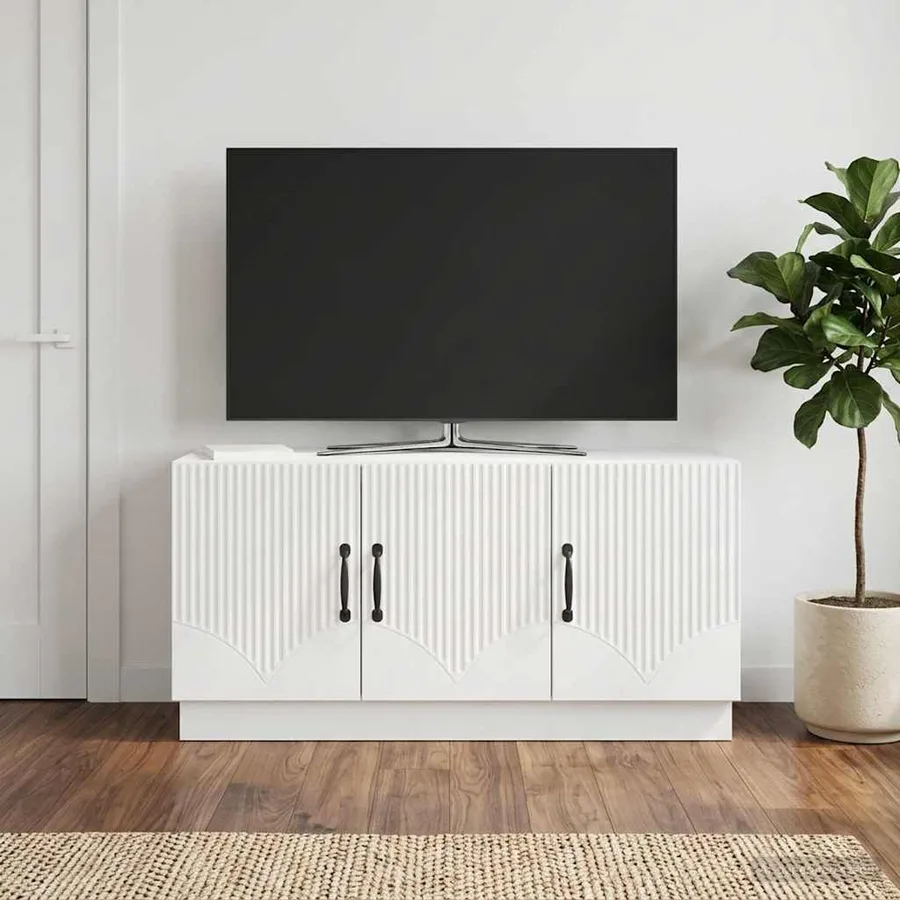 Meuble TV Blanc brillant 99 x 34,5 x 47 cm Bois d'ingénierie - 4