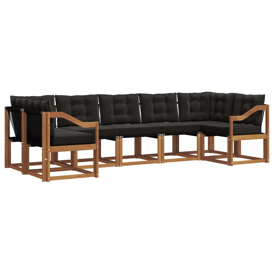 Ensemble de canapés d'extérieur 7 pcs Naturel et Noir - 2