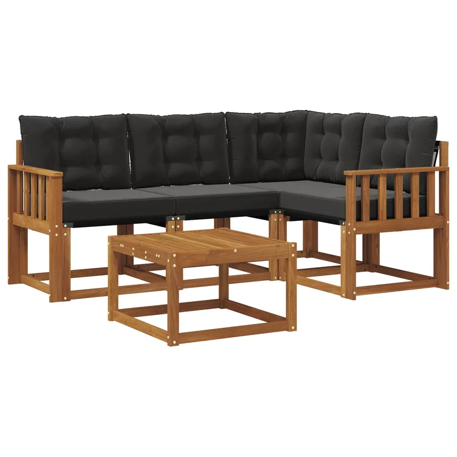 Ensemble de canapés d'extérieur 5 pcs Naturel et Noir - 2