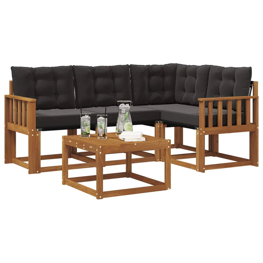 Ensemble de canapés d'extérieur 5 pcs Naturel et Noir - 3