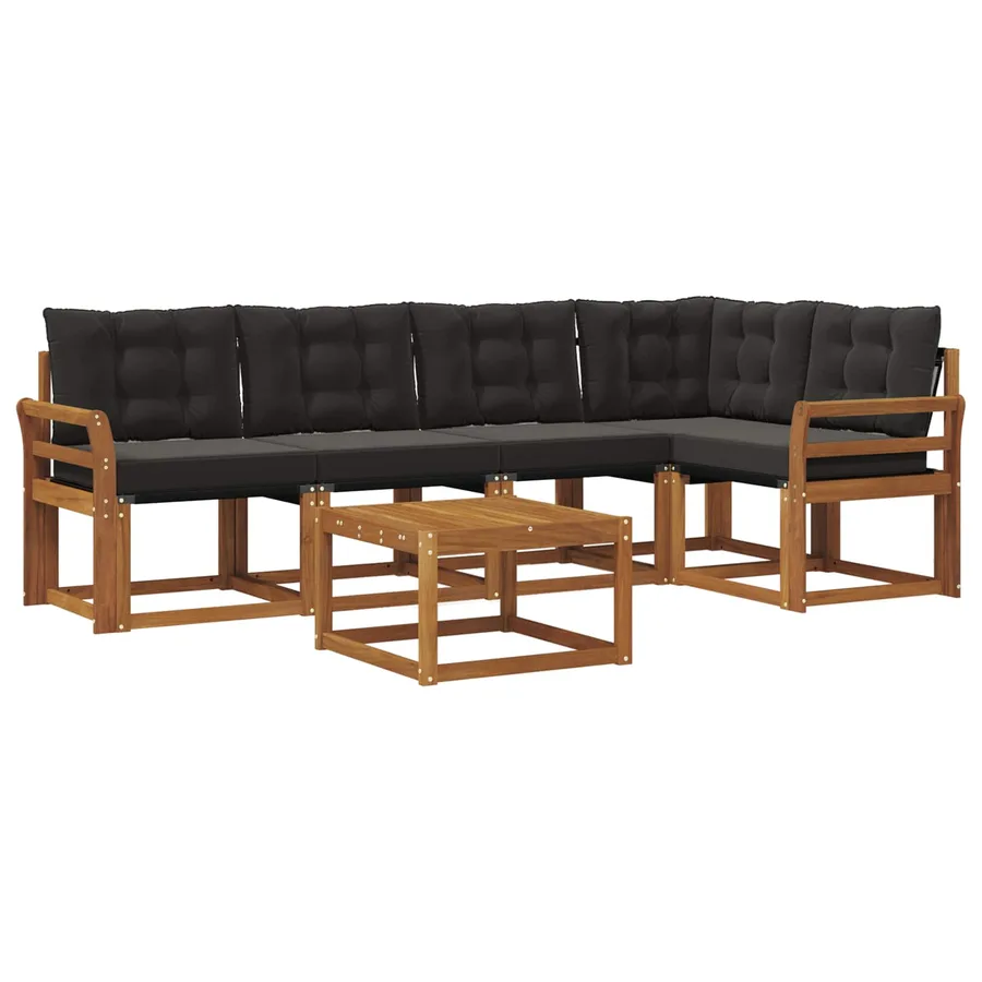 Ensemble de canapés d'extérieur 6 pcs Naturel et Noir - 2