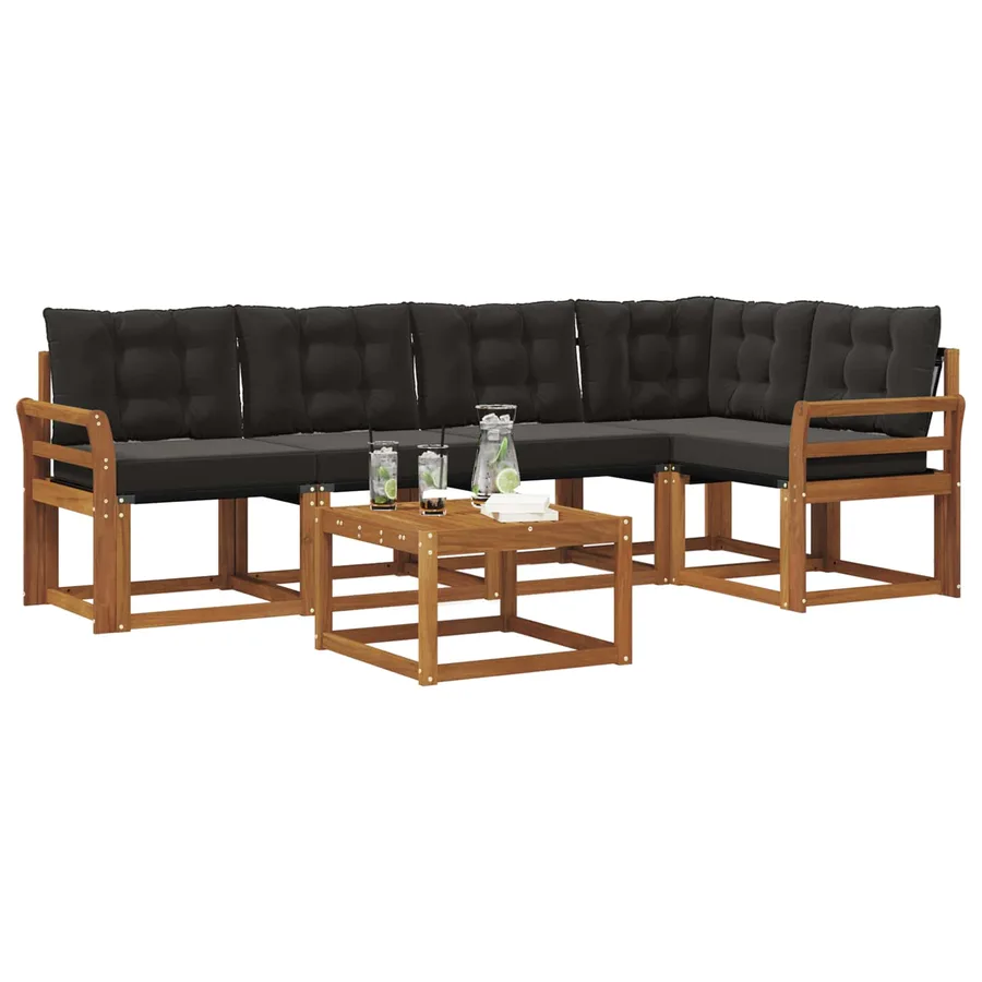 Ensemble de canapés d'extérieur 6 pcs Naturel et Noir - 3