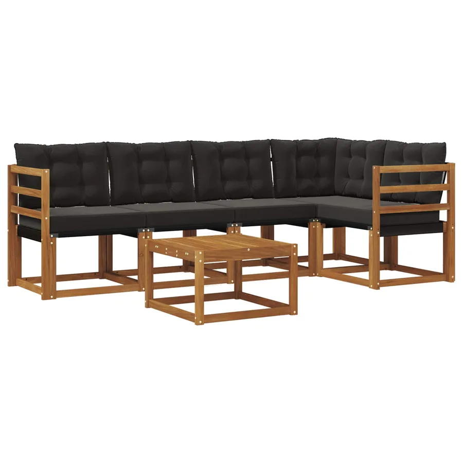 Ensemble de canapés d'extérieur 6 pcs Naturel et Noir - 2