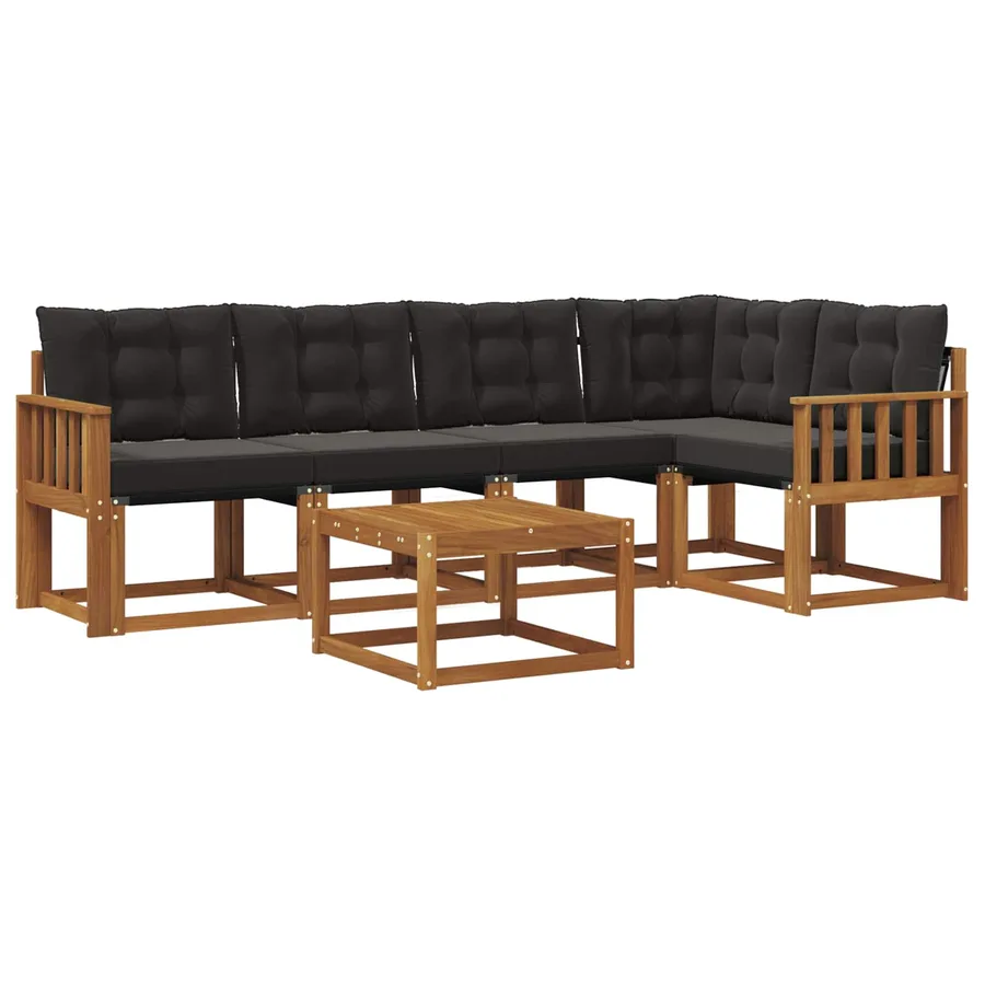 Ensemble de canapés d'extérieur 6 pcs Naturel et Noir - 2