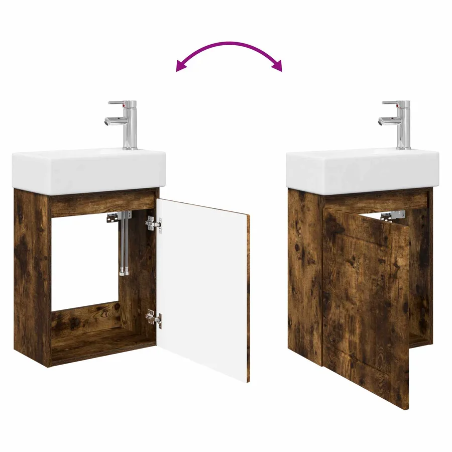 Meuble de salle de bain avec robinet Chêne fumé - 9