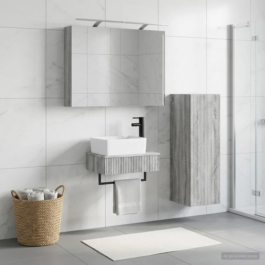 Ensemble d'armoire de salle de bain 4 pcs Sonoma gris