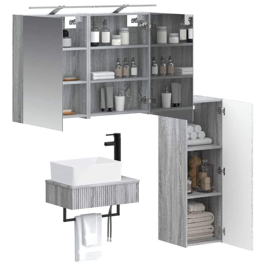 Ensemble d'armoire de salle de bain 4 pcs Sonoma gris - 3