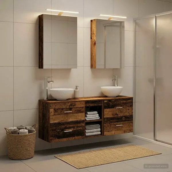 Ensemble d'armoire de salle de bain 5 pcs Bois ancien