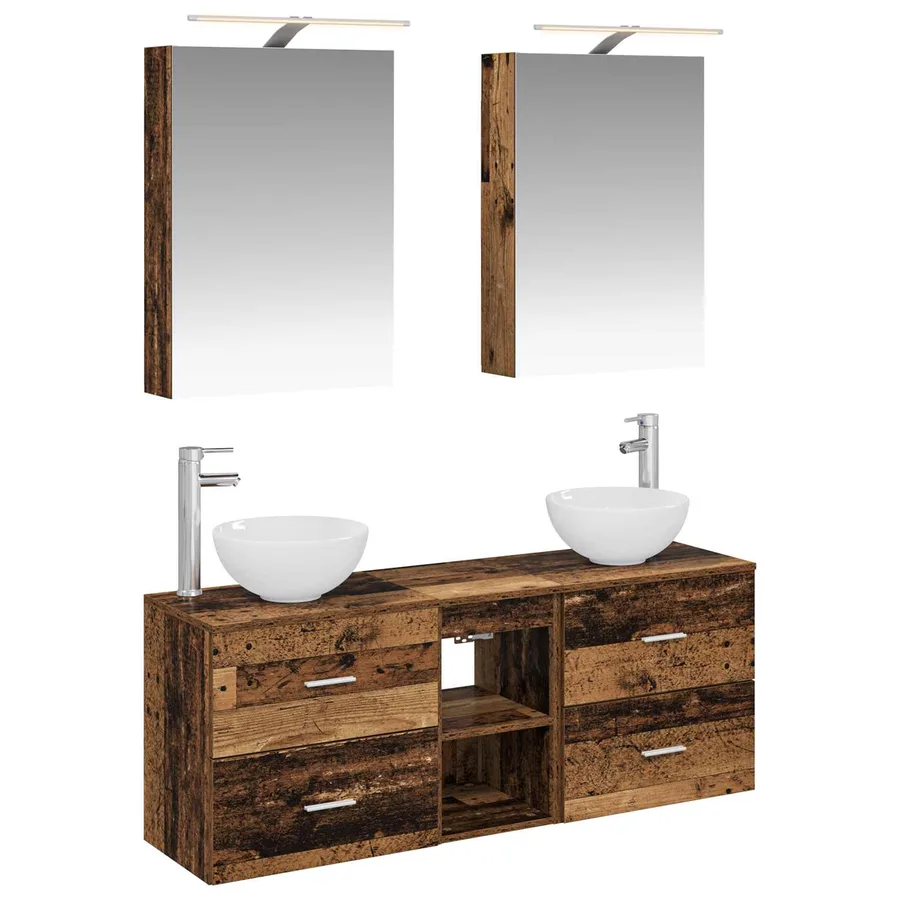 Ensemble d'armoire de salle de bain 5 pcs Bois ancien - 2