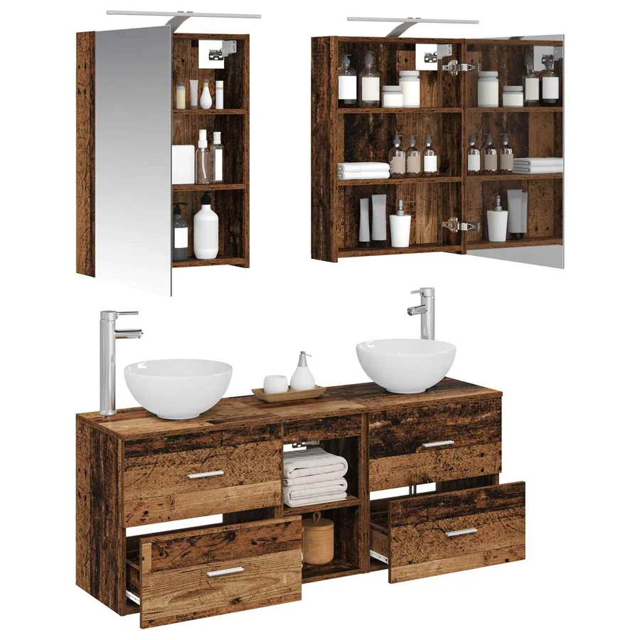 Ensemble d'armoire de salle de bain 5 pcs Bois ancien - 3