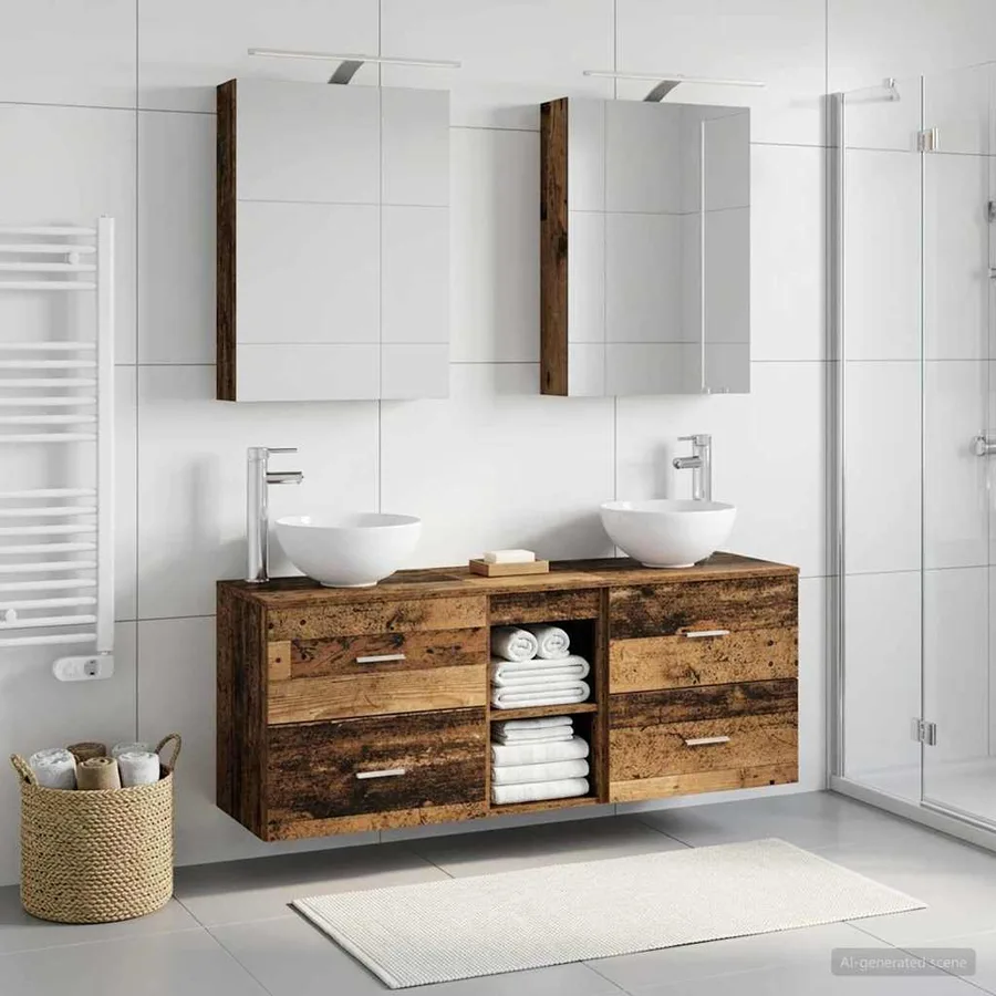 Ensemble d'armoire de salle de bain 5 pcs Bois ancien - 4