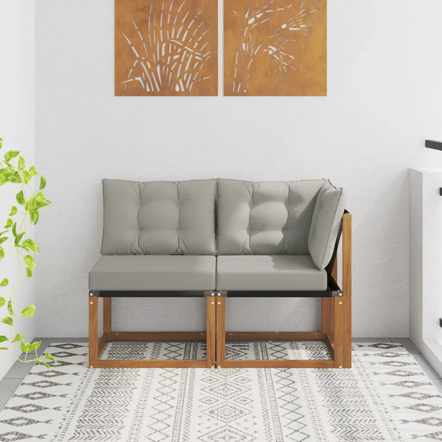 Canapé d’extérieur milieu et coin avec coussin 2 Pièce Naturel