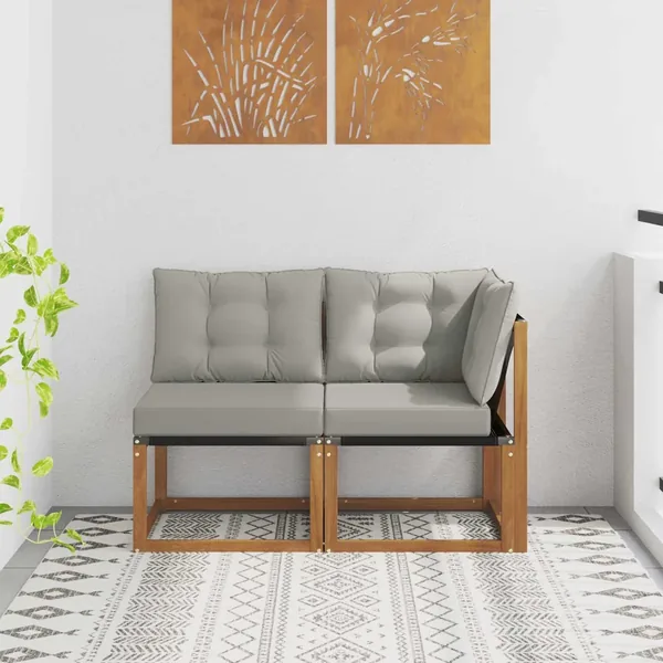 Canapé d’extérieur milieu et coin avec coussin 2 Pièce Naturel